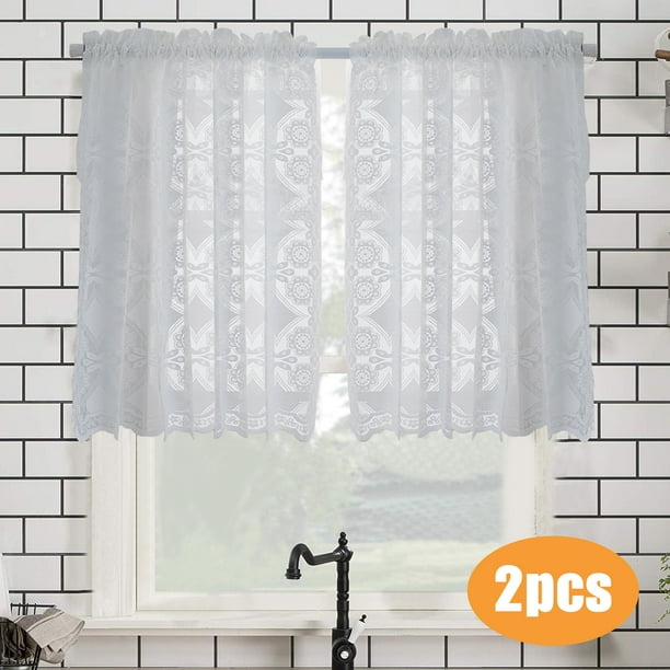 Embroidery Lace Short Curtain Kitchen Cafe Valance Voile Window Sheer Rome Decor